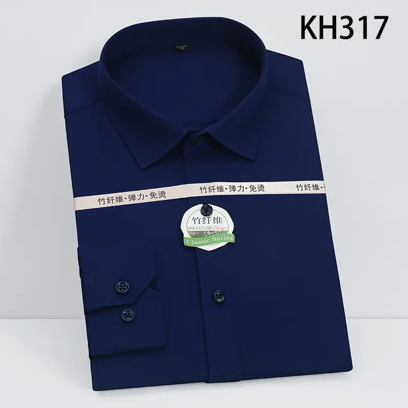 Men's Navy Bamboo Fiber Unstitched Shirt KH317 - Image 6