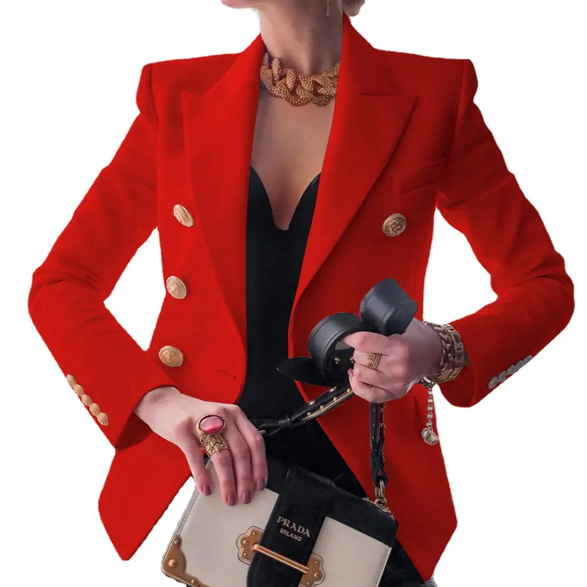 2025 Women's Red Blazer Suit with Gold Buttons - Image 14