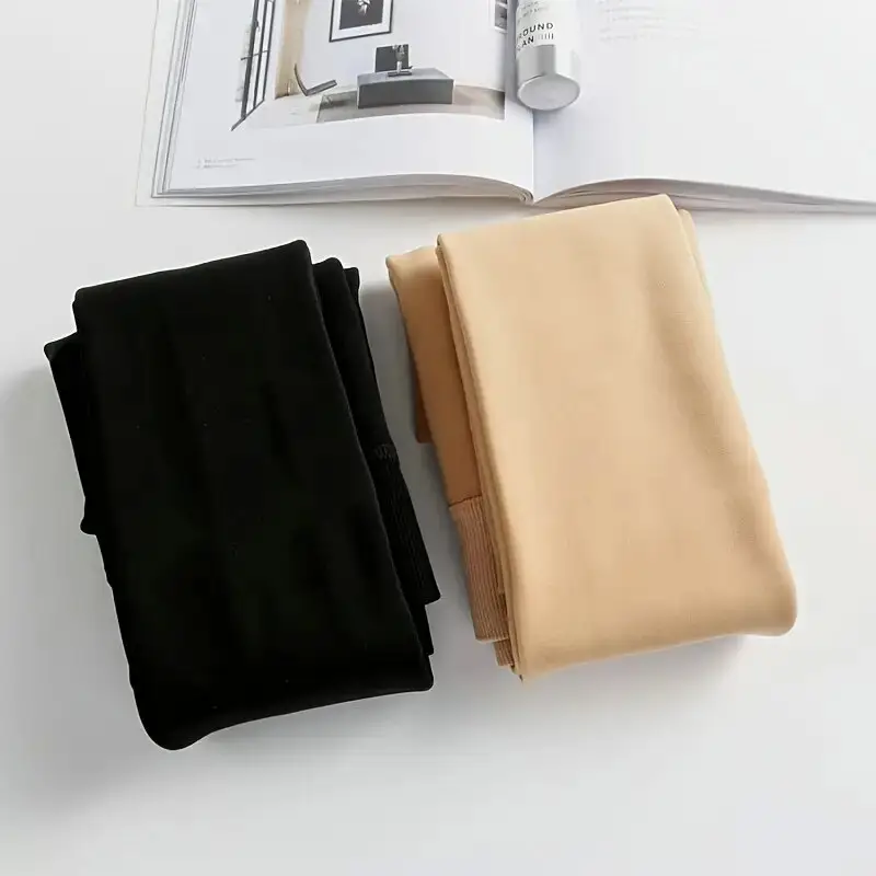 Black Fleece-Lined Over-the-Leg Pantyhose for Women - Image 4