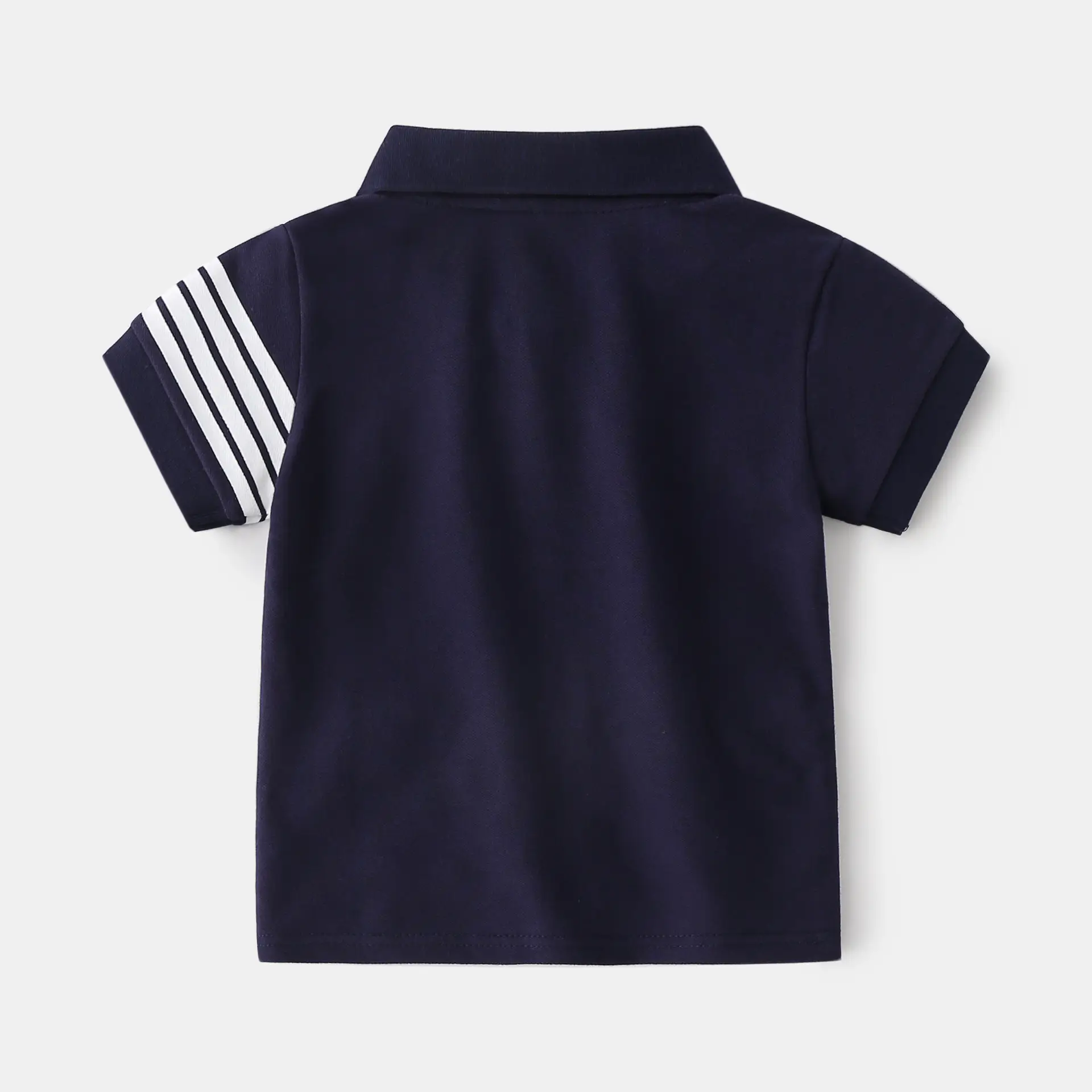 Summer Boys Polo T-Shirt Navy Blue Striped Sleeve
