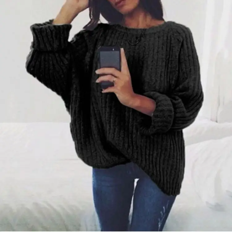 Grey Knitted Women's Loose Fit Jacket Large - Image 2