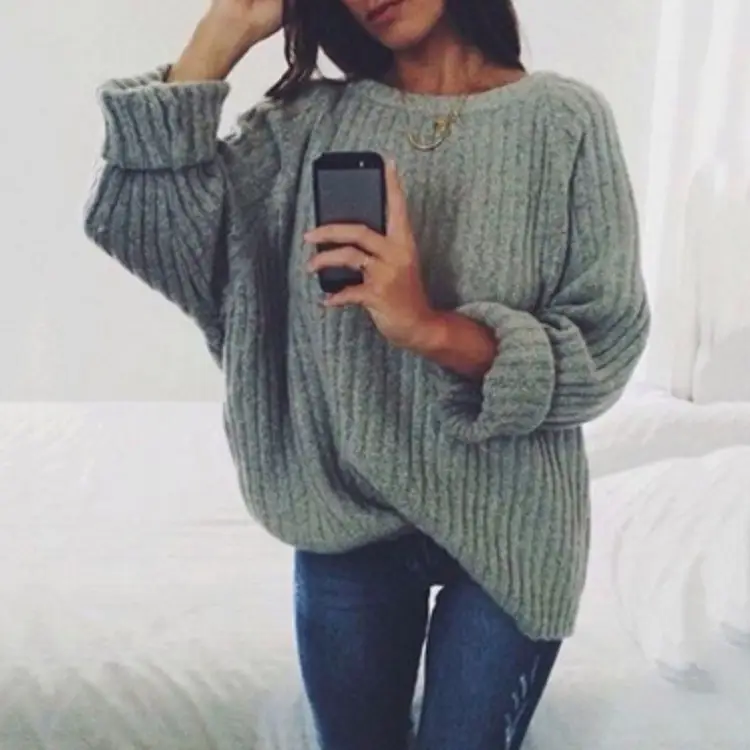 Grey Knitted Women's Loose Fit Jacket Large - Image 3