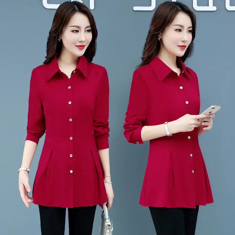 2026 Spring Women's Beige Slim Fit Long Sleeve Shirt - Image 6
