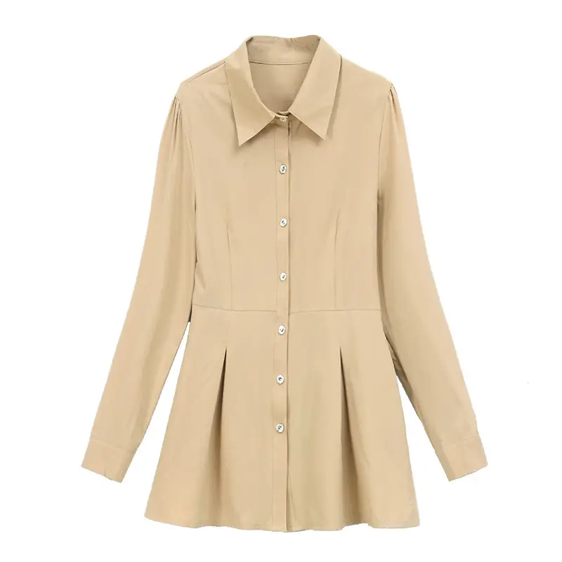 2026 Spring Women's Beige Slim Fit Long Sleeve Shirt - Image 9