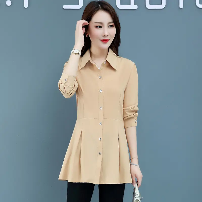 2026 Spring Women's Beige Slim Fit Long Sleeve Shirt - Image 2