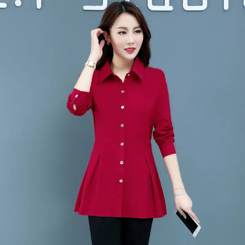 2026 Spring Women's Beige Slim Fit Long Sleeve Shirt - Image 3