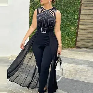 New Peacock Feather Print V-Neck Jumpsuit for Women — feature 9