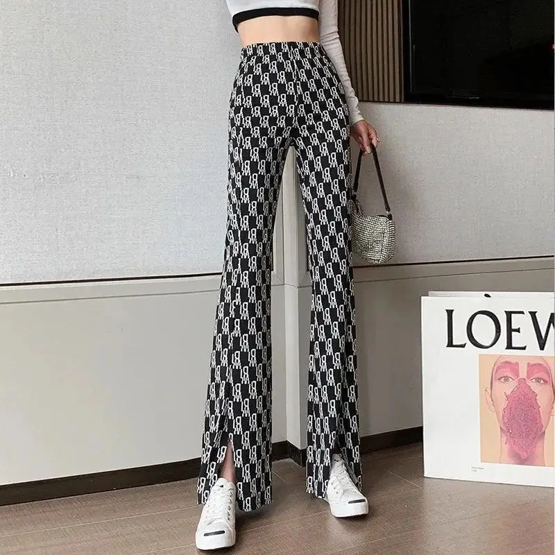 Women's Houndstooth Wide Leg Ice Silk Pants - Image 2