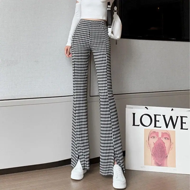Women's Houndstooth Wide Leg Ice Silk Pants - Image 6