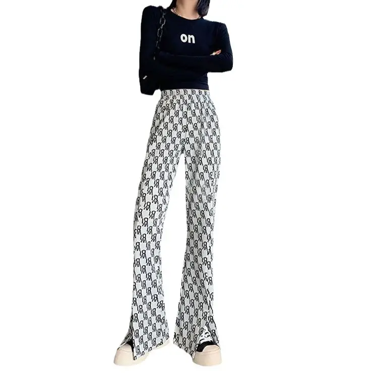 Women's Houndstooth Wide Leg Ice Silk Pants - Image 7