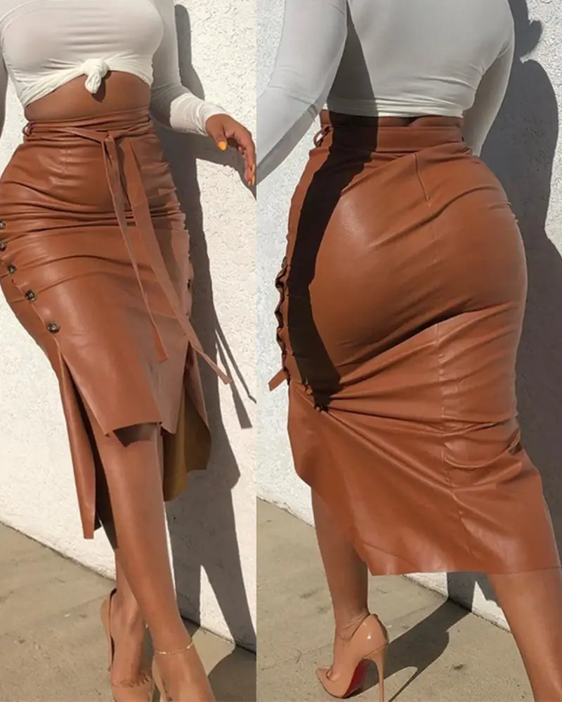 Women's Black Split Slim Fit Hip Skirt Autumn Winter — feature 3