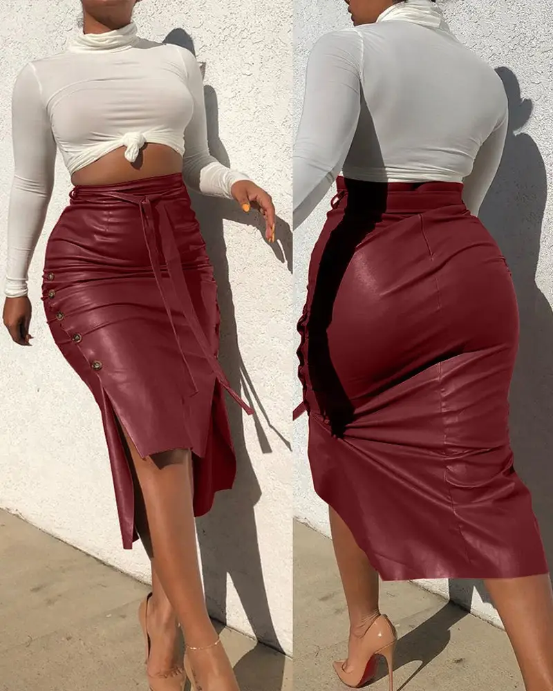 Women's Black Split Slim Fit Hip Skirt Autumn Winter — feature 4