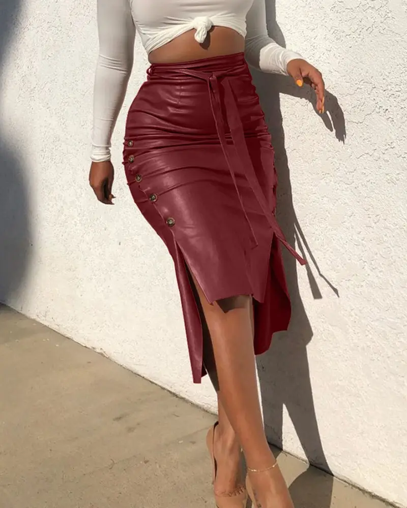 Women's Black Split Slim Fit Hip Skirt Autumn Winter — feature 5