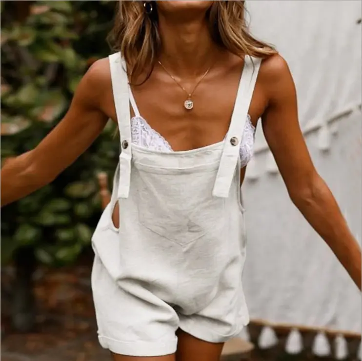 Women's Orange Strap Shorts Cotton Linen Summer Casual - Image 3