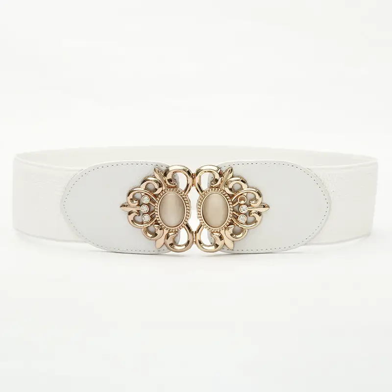 White Korean Cat's Eye Belt with Inlay Button - Image 3