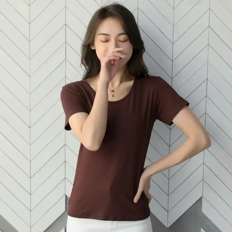 Women Grey Round Neck T-Shirt Summer Slim Fit 2025 - Image 5