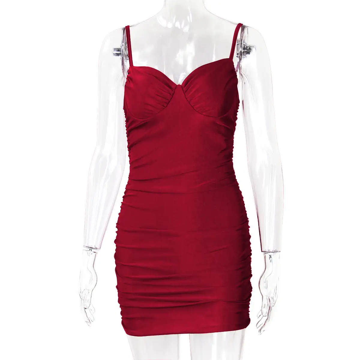 2024 Women's Ruched Bodycon Dress Low Cut Strap V-Neck - Image 7