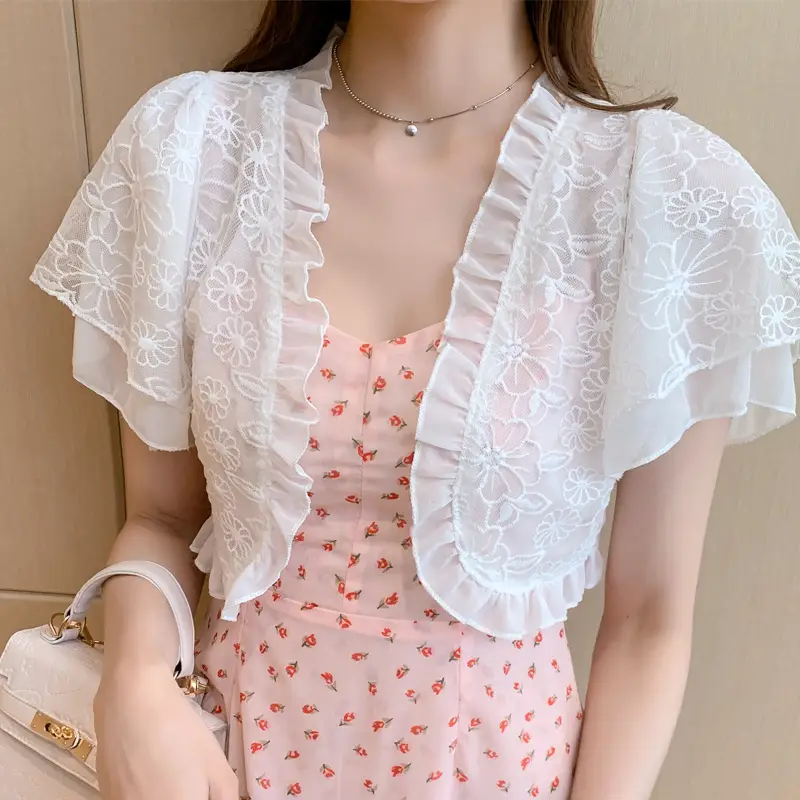 Pink Lace Chiffon Shawl for Women Summer Wear - Image 6
