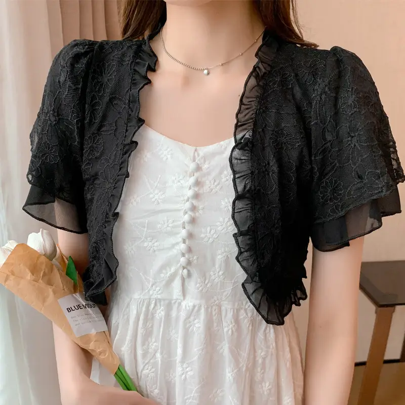 Pink Lace Chiffon Shawl for Women Summer Wear - Image 8