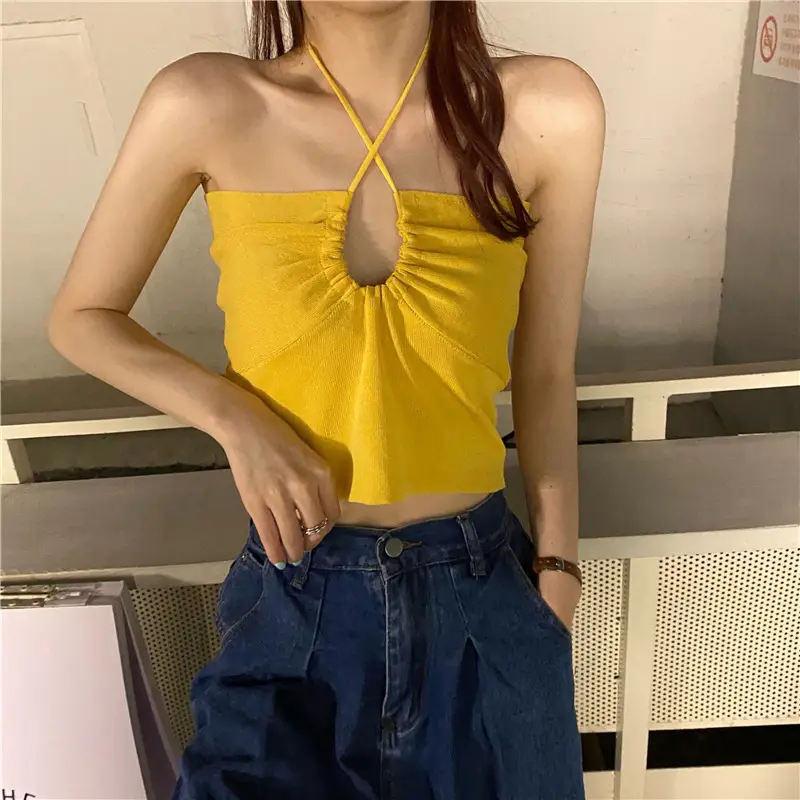 Women's Black Low Cut Drawstring Camisole with Multi-Wear Bag