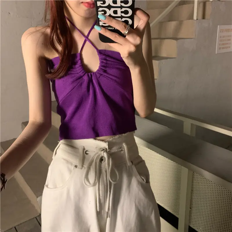 Women's Black Low Cut Drawstring Camisole with Multi-Wear Bag