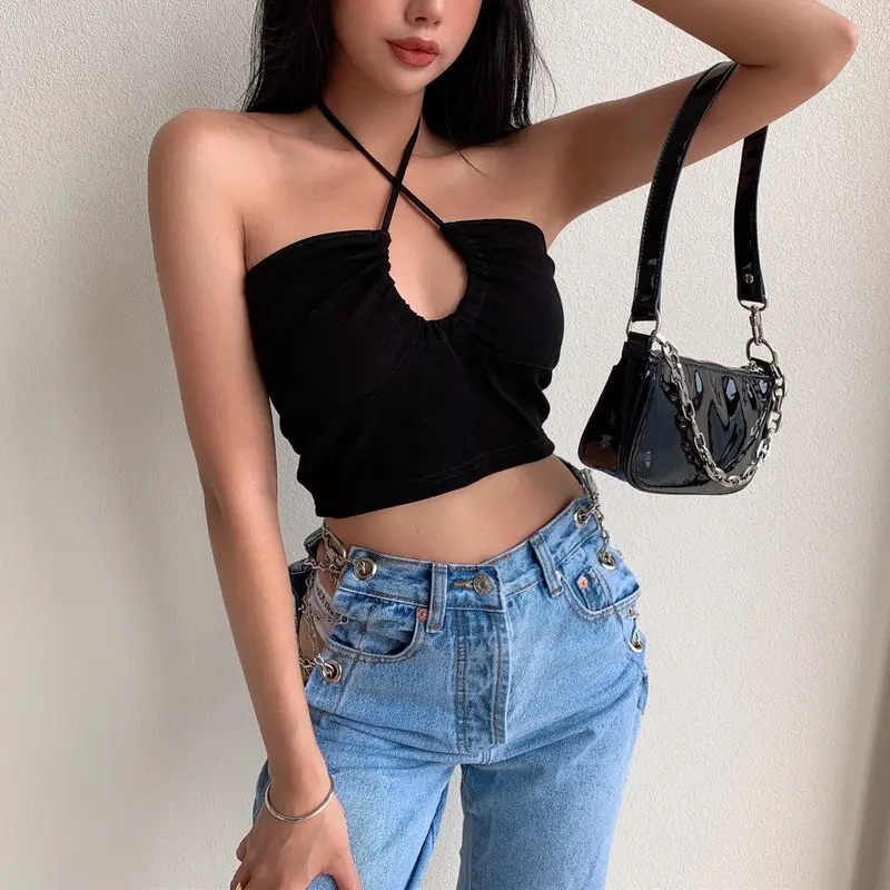 Women's Black Low Cut Drawstring Camisole with Multi-Wear Bag