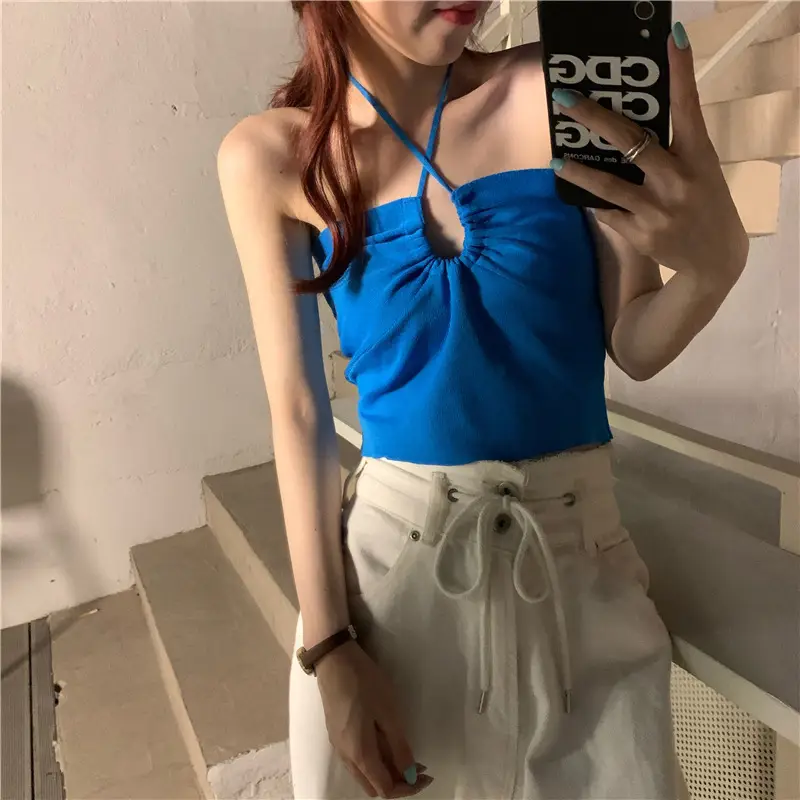 Women's Black Low Cut Drawstring Camisole with Multi-Wear Bag