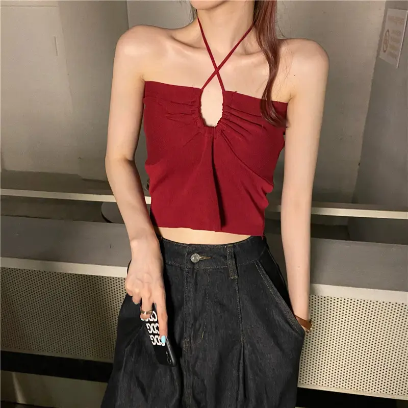 Women's Black Low Cut Drawstring Camisole with Multi-Wear Bag
