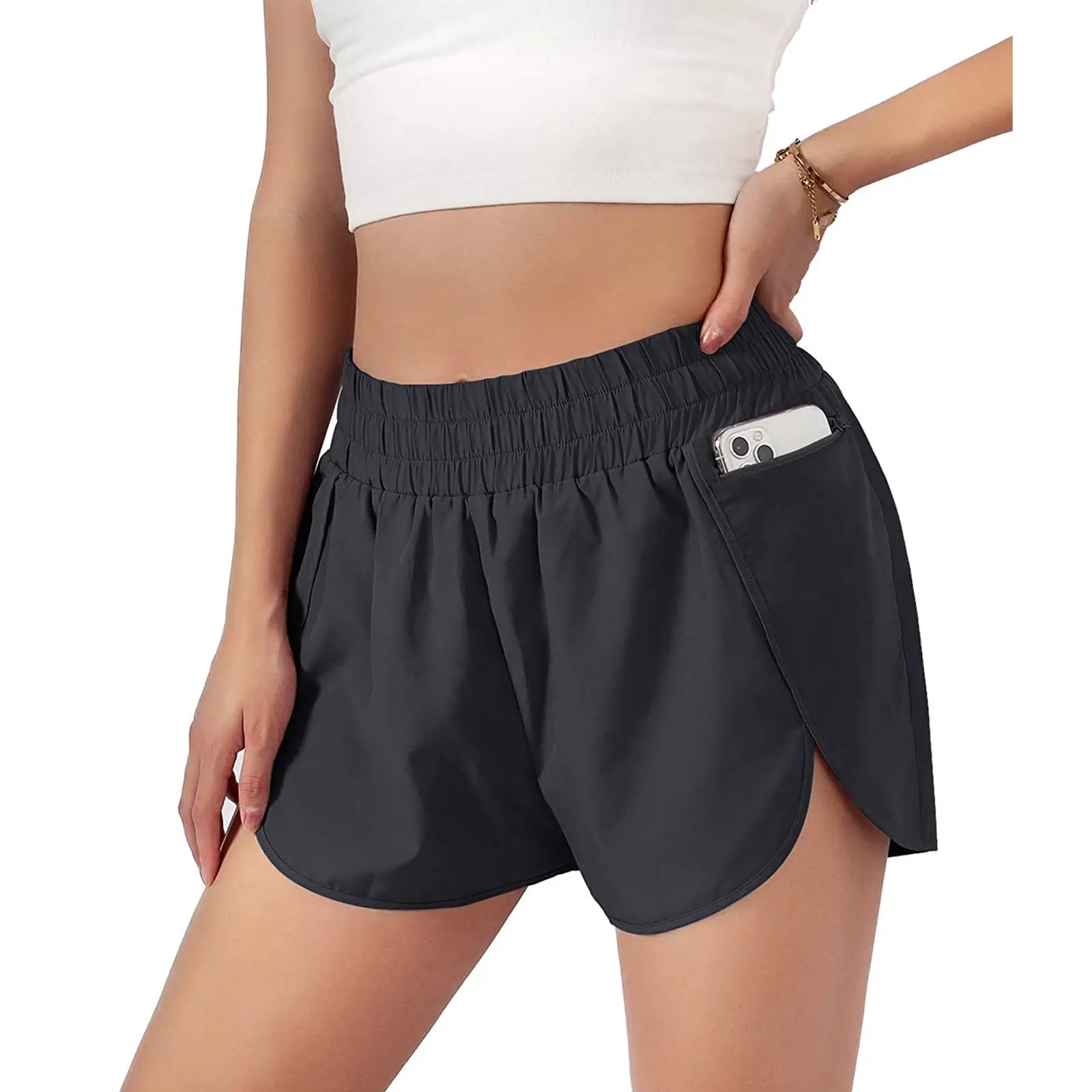 Women's Elastic Waist Running Shorts Purple Loose Fit - Image 14