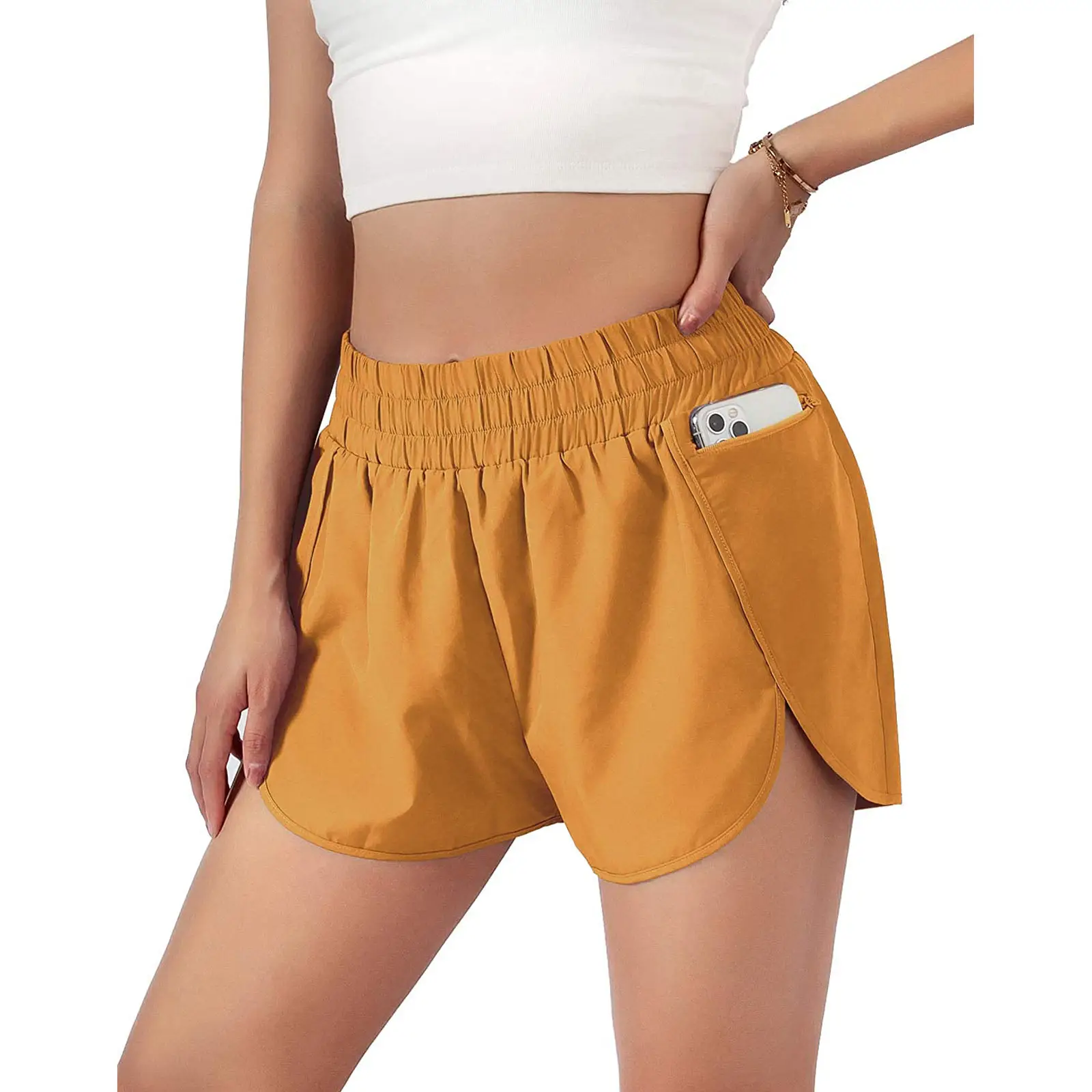 Women's Elastic Waist Running Shorts Purple Loose Fit - Image 15