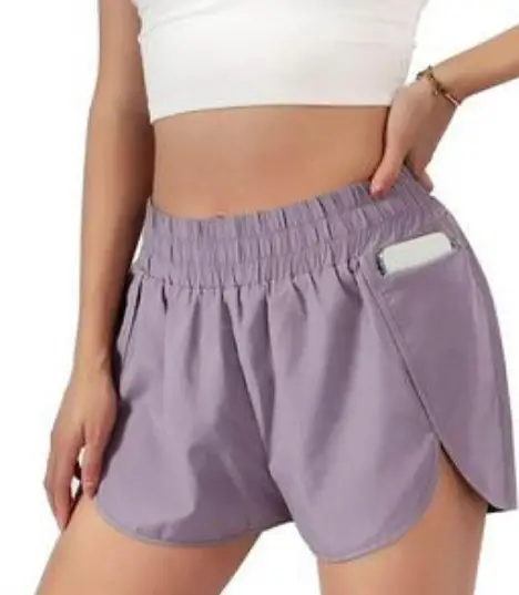 Women's Elastic Waist Running Shorts Purple Loose Fit - Image 11