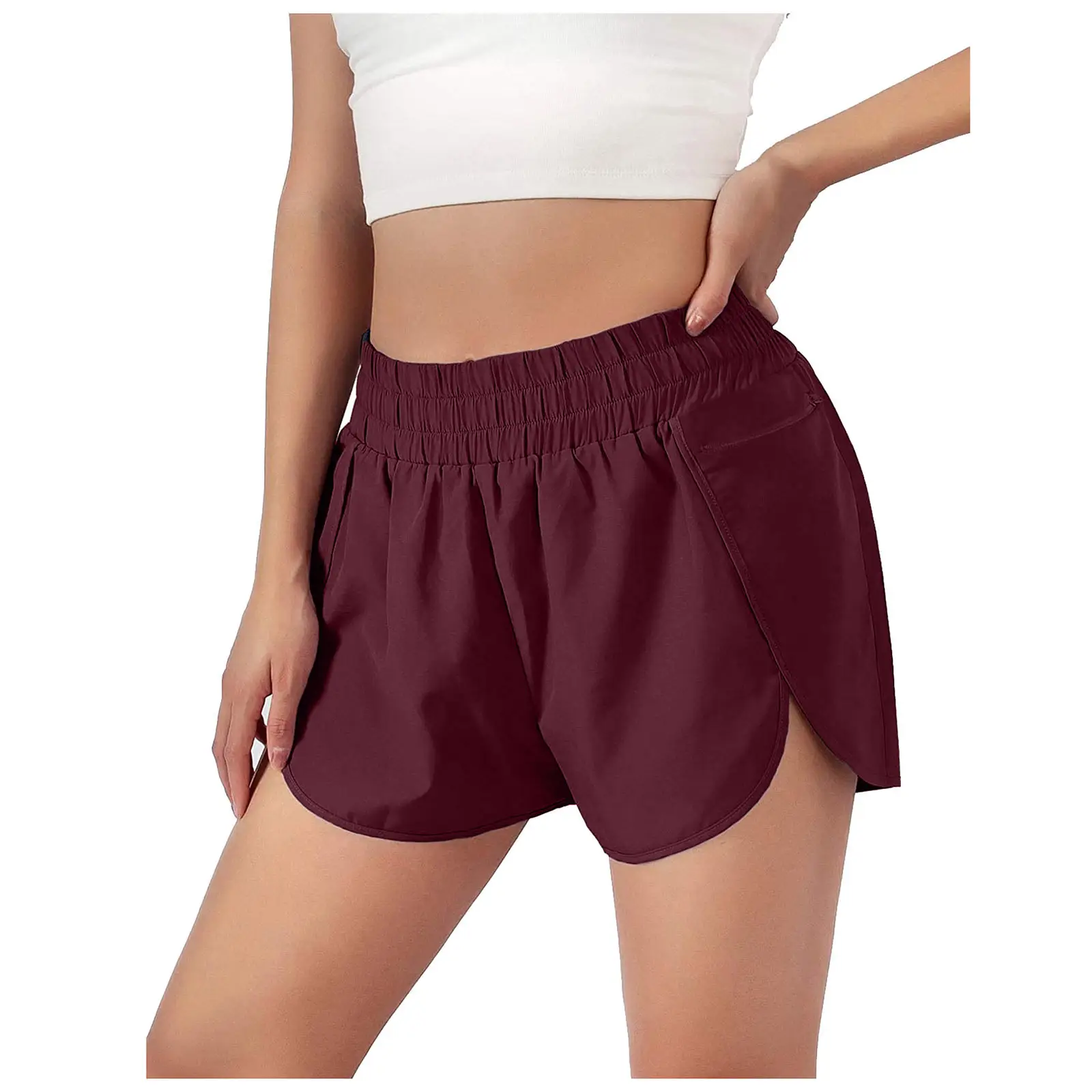 Women's Elastic Waist Running Shorts Purple Loose Fit - Image 6