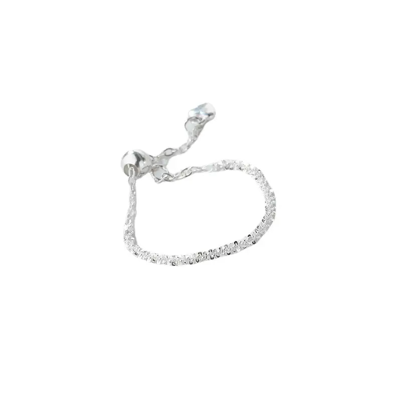 S925 Sterling Silver Sparkling Star Ring Sliding Beads Adjustable