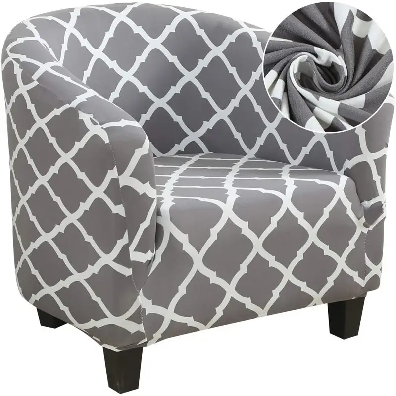 Elastic Floral Split Sofa Cover Double Layer White - Image 47