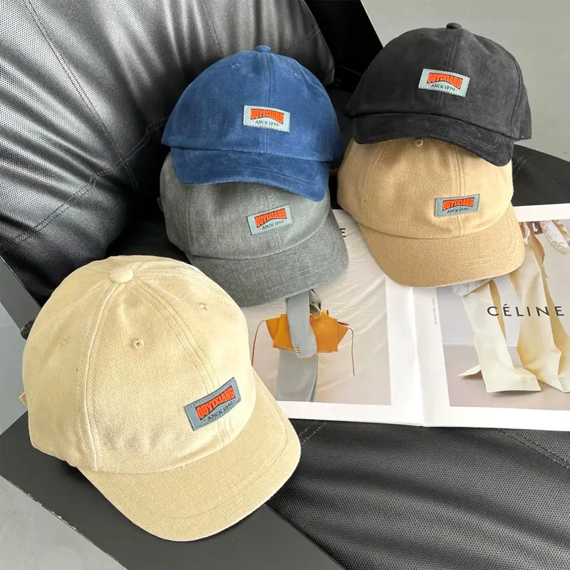 American Men Retro Leather Label Brim Cap Autumn Winter - Image 5