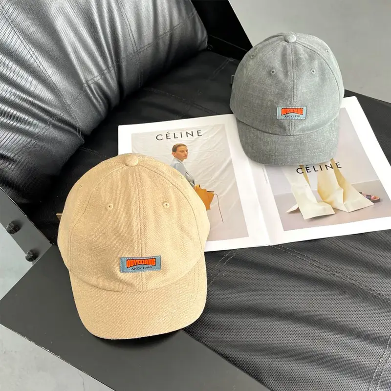 American Men Retro Leather Label Brim Cap Autumn Winter - Image 8