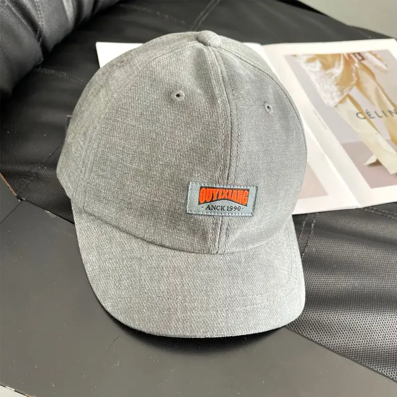 American Men Retro Leather Label Brim Cap Autumn Winter - Image 2