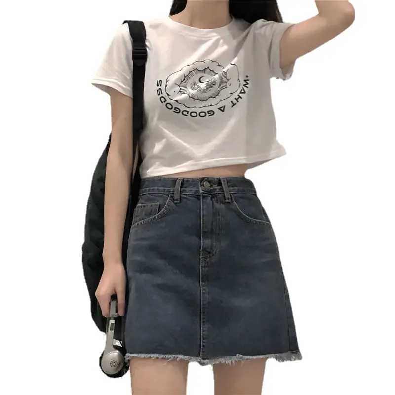 Women Printed Short Sleeve T-Shirt White Denim Shorts Set - Image 4