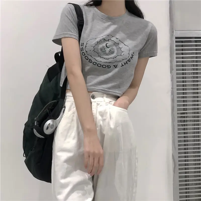 Women Printed Short Sleeve T-Shirt White Denim Shorts Set — feature 10