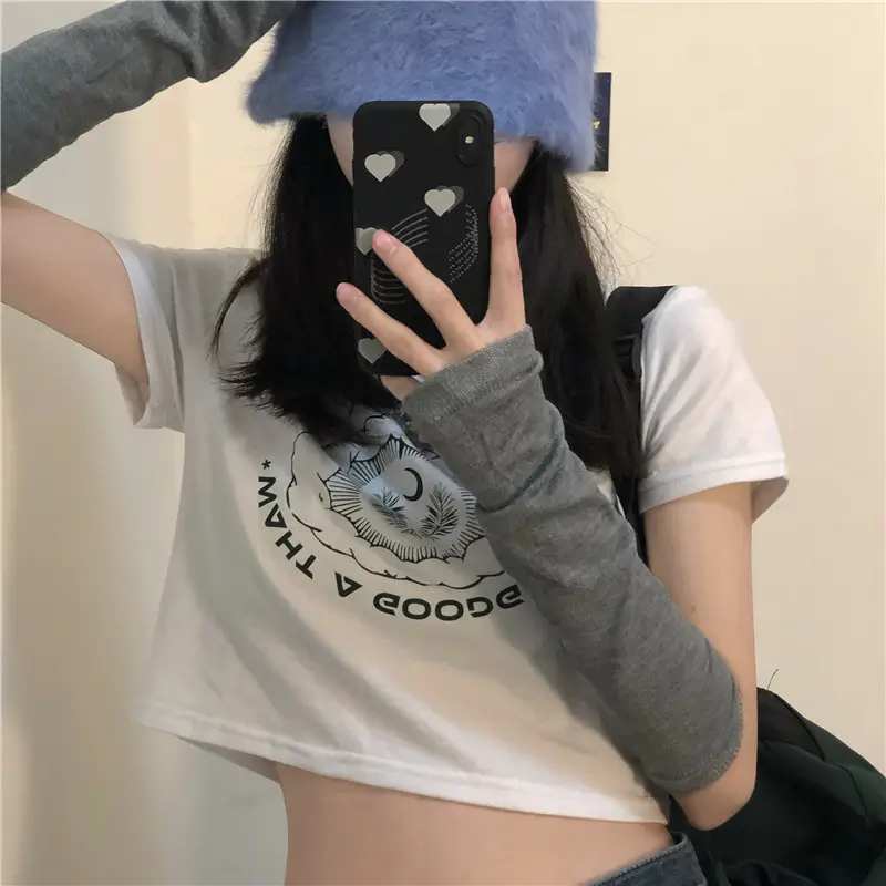 Women Printed Short Sleeve T-Shirt White Denim Shorts Set — feature 11