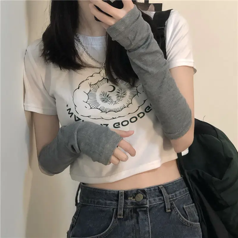Women Printed Short Sleeve T-Shirt White Denim Shorts Set — feature 12