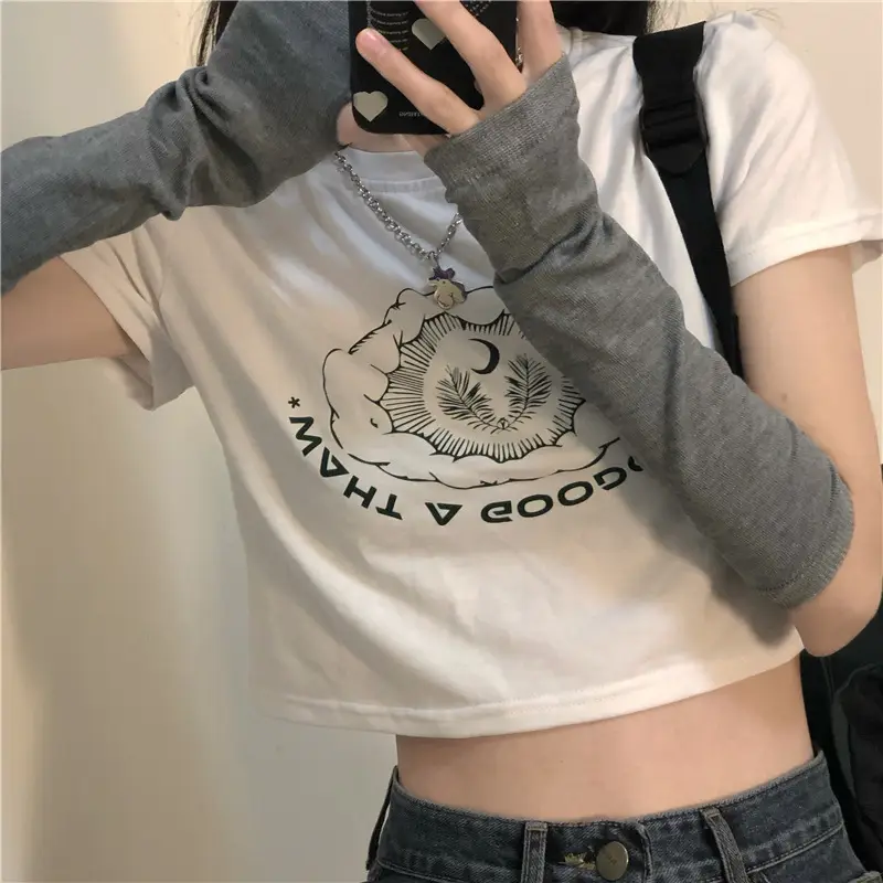 Women Printed Short Sleeve T-Shirt White Denim Shorts Set — feature 14