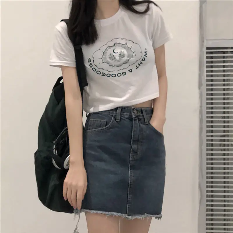 Women Printed Short Sleeve T-Shirt White Denim Shorts Set — feature 15