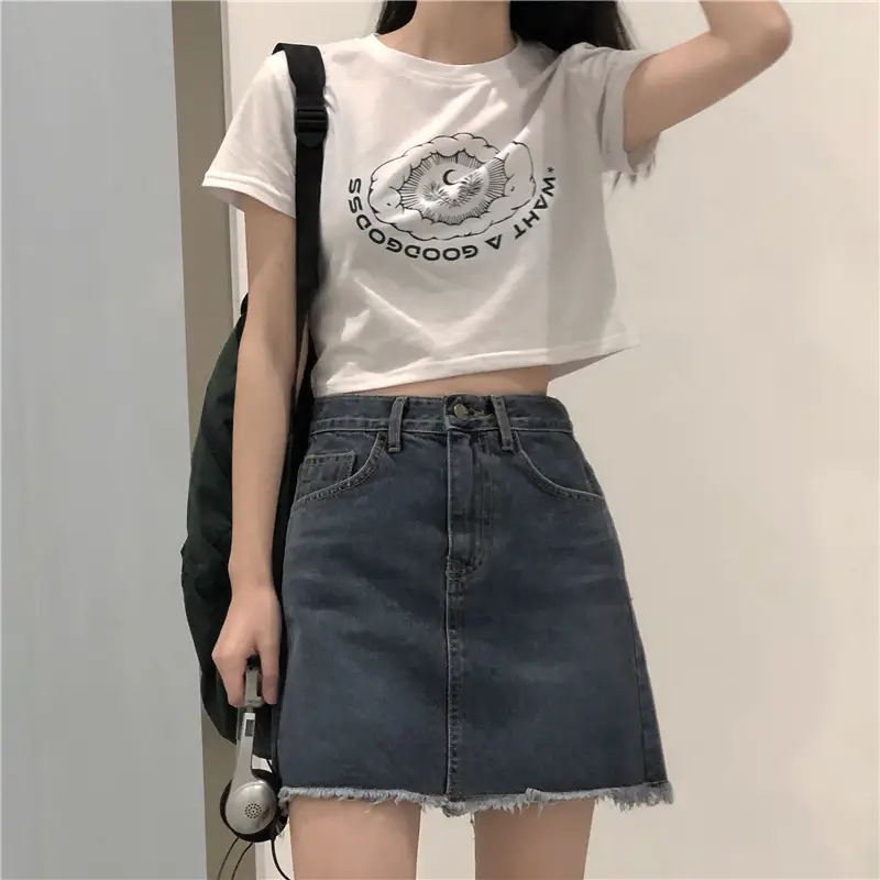 Women Printed Short Sleeve T-Shirt White Denim Shorts Set — feature 16