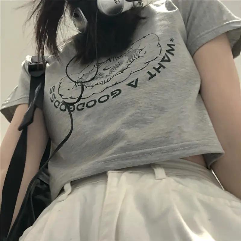 Women Printed Short Sleeve T-Shirt White Denim Shorts Set — feature 5