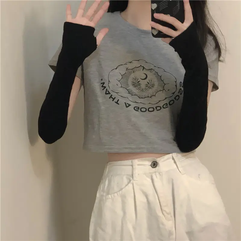 Women Printed Short Sleeve T-Shirt White Denim Shorts Set — feature 7