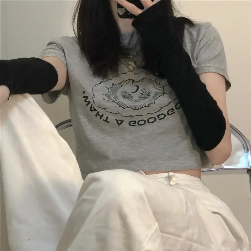 Women Printed Short Sleeve T-Shirt White Denim Shorts Set — feature 8