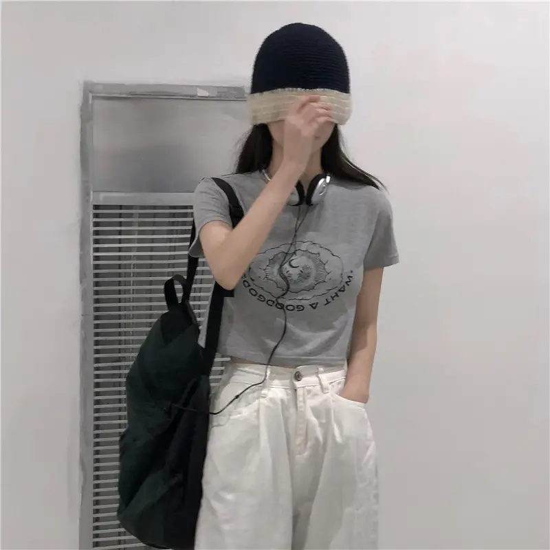 Women Printed Short Sleeve T-Shirt White Denim Shorts Set — feature 9