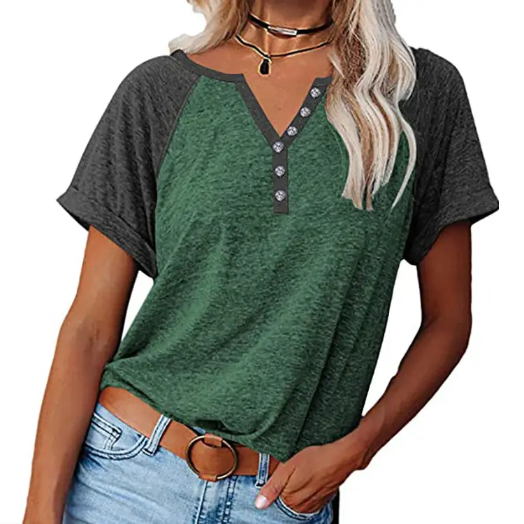 2025 Women Green V-Neck T-Shirt Plus Size - Image 4