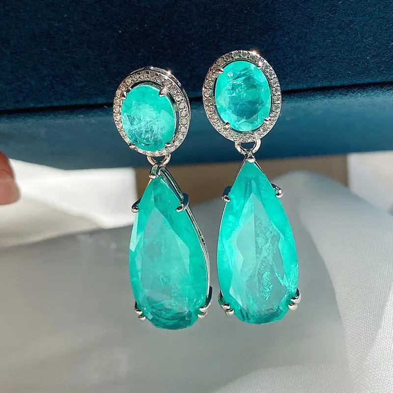 Blue Paraíba Emerald Water Drop Earrings for Women